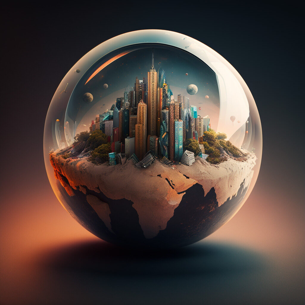 Futuristische wereld in een glazen bol