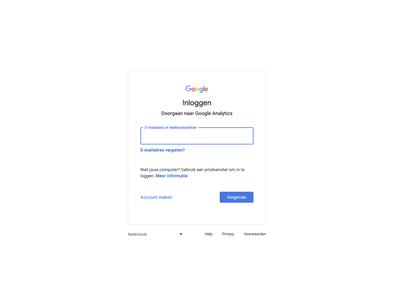 Inlogscherm om in te loggen op een Google Analytics Account